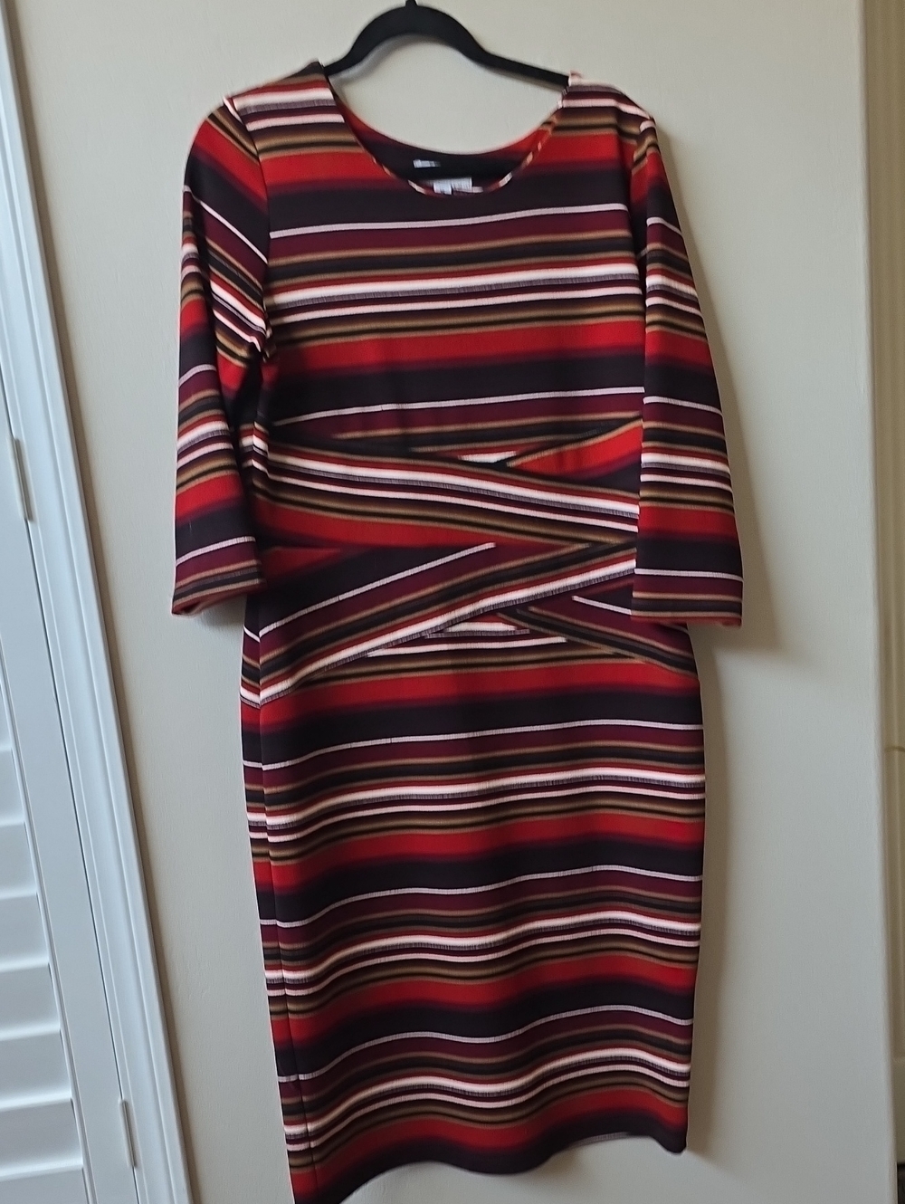 Shelby & Palmer Red, Black & White Striped Midi Sheath Dress